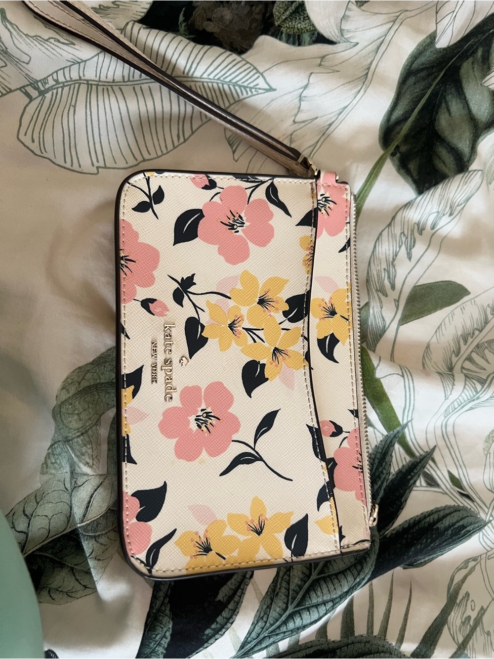 kate spade Floral Zip Wristlet in Cream with Pink & Yellow Flowers